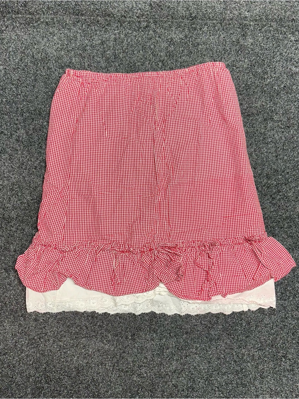 Vintage red gingham skirt bows lace petticoat cottagecore cowgirl prairie flirty